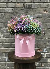 Цветочная композиция из Гипсофила и Розы в шляпной коробке в Варна