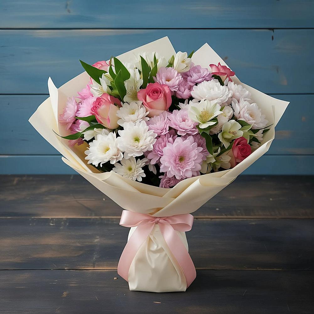 Букет цветов из: Хризантемы, Альстромерии и Розы в Варна